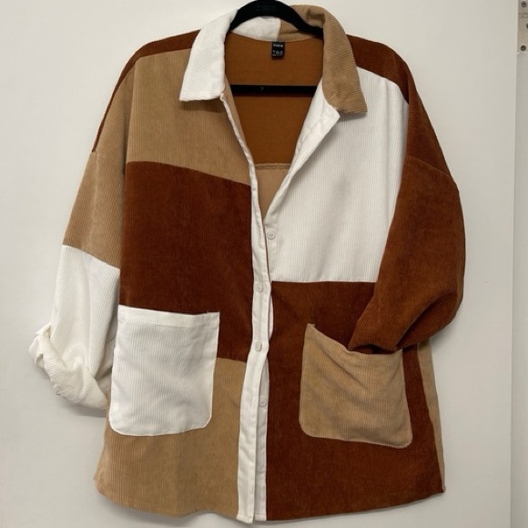 Brown and White Corduroy Collared Button Down Shirt | Brand New Size M - Picture 4 of 4